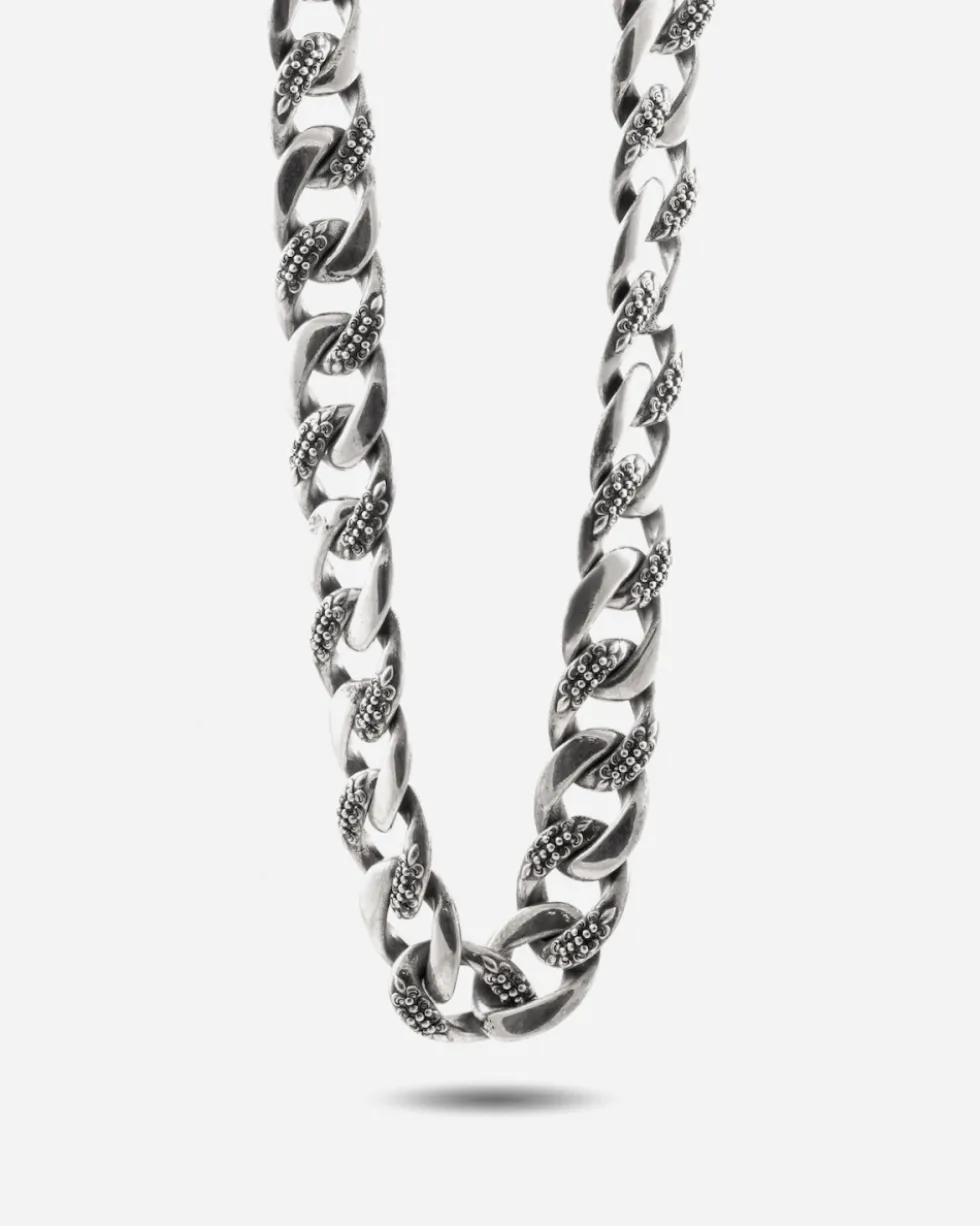 COLLANA GRUMETTA CON TEXTURE GOTICA ALTERNATA SUERTE IN ARGENTO