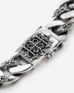 COLLANA GRUMETTA CON TEXTURE GOTICA ALTERNATA SUERTE IN ARGENTO