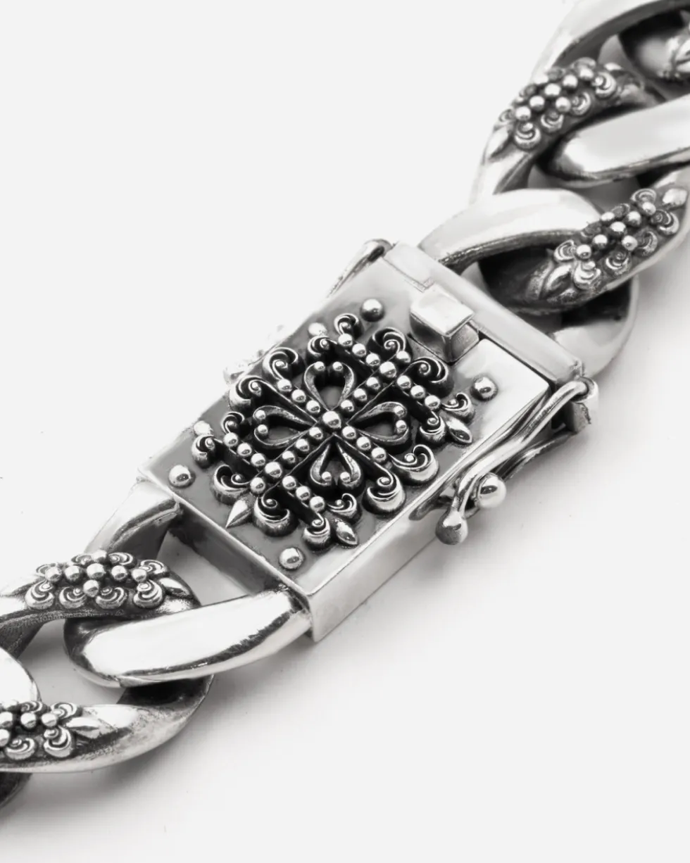COLLANA GRUMETTA CON TEXTURE GOTICA ALTERNATA SUERTE IN ARGENTO
