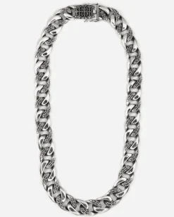 COLLANA GRUMETTA CON TEXTURE GOTICA ALTERNATA SUERTE IN ARGENTO