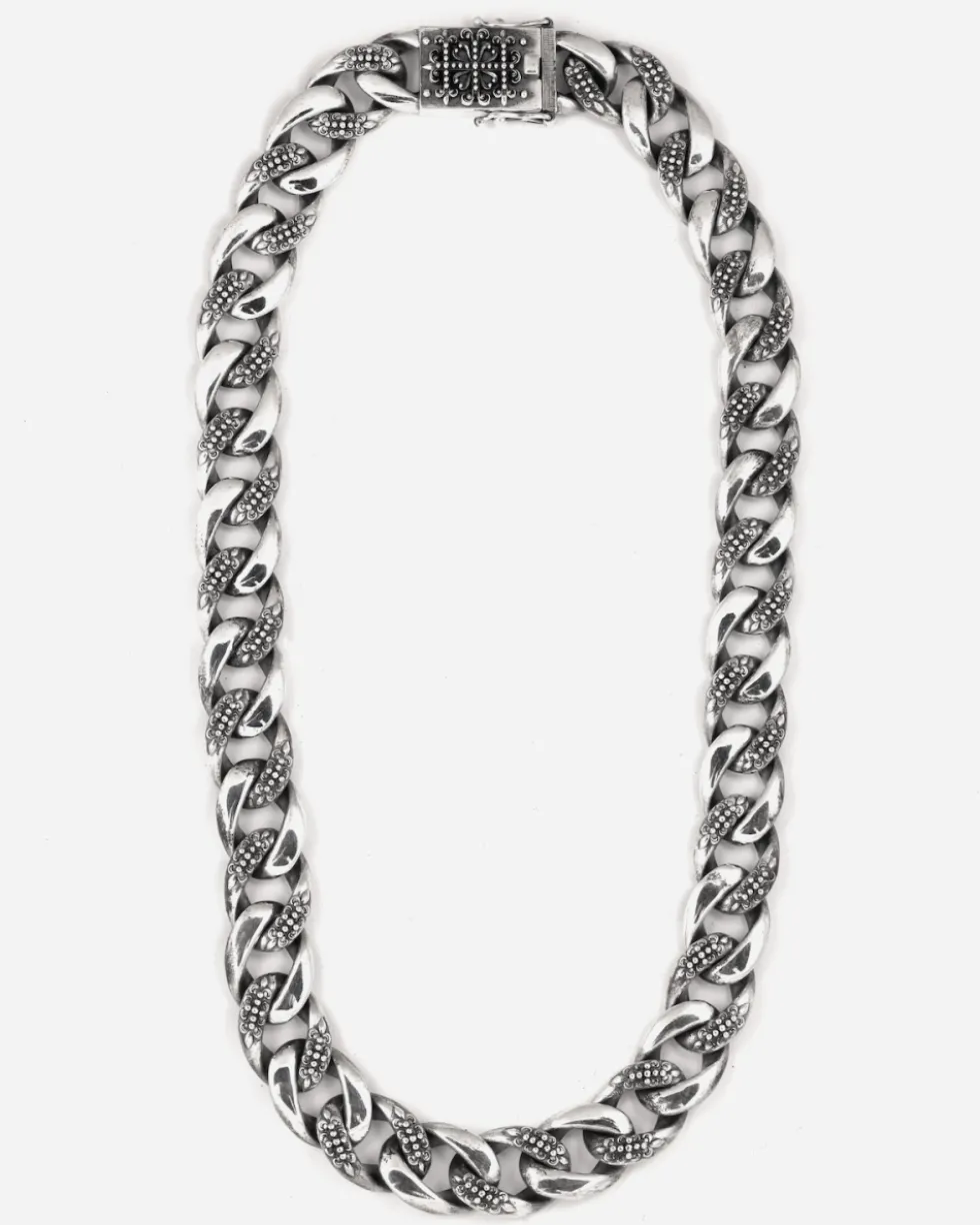 COLLANA GRUMETTA CON TEXTURE GOTICA ALTERNATA SUERTE IN ARGENTO