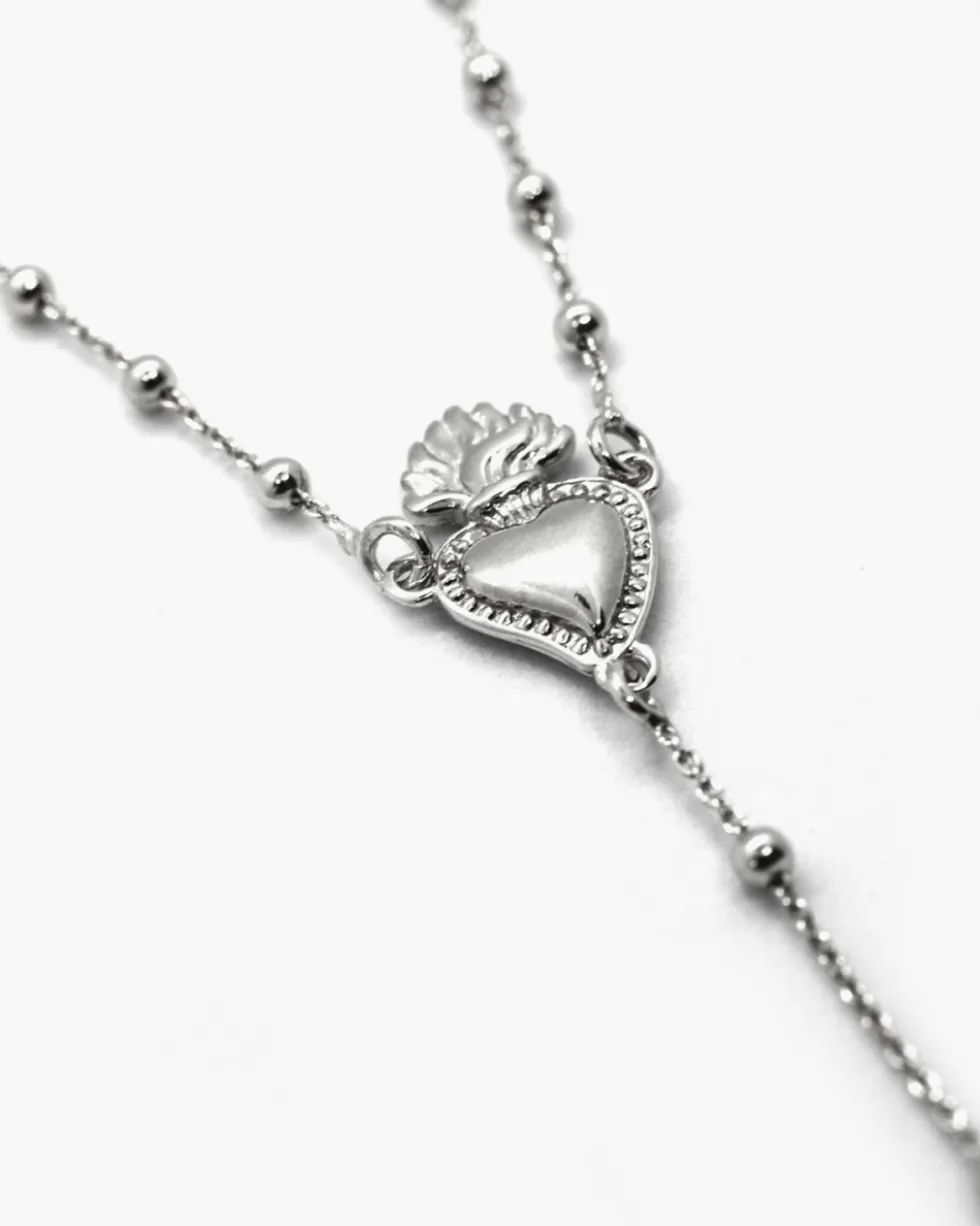 COLLANA ROSARIO CUORE EX-VOTO E CROCE GOTICA