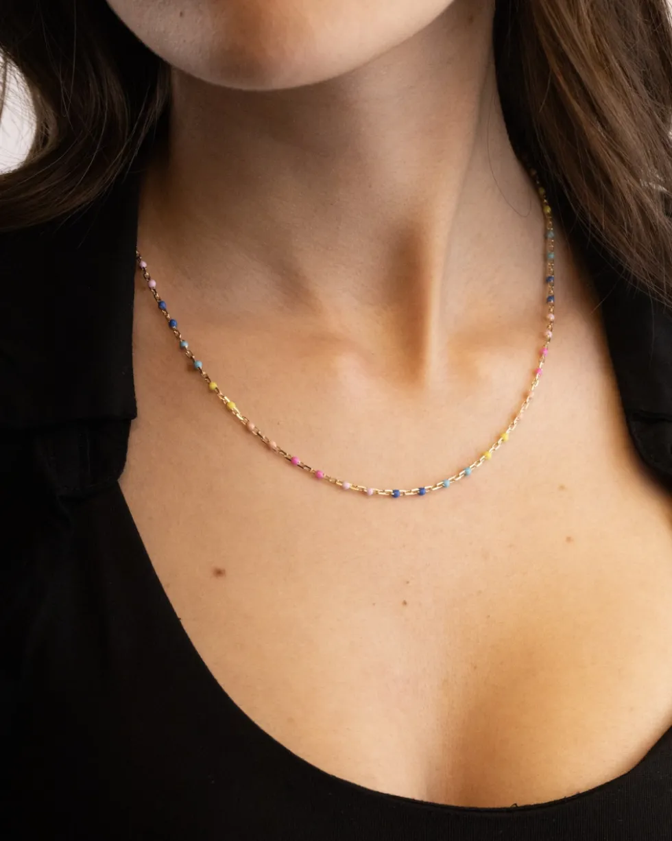 COLLANA SMALTO MULTICOLOR GRANDE PLACCATA ORO