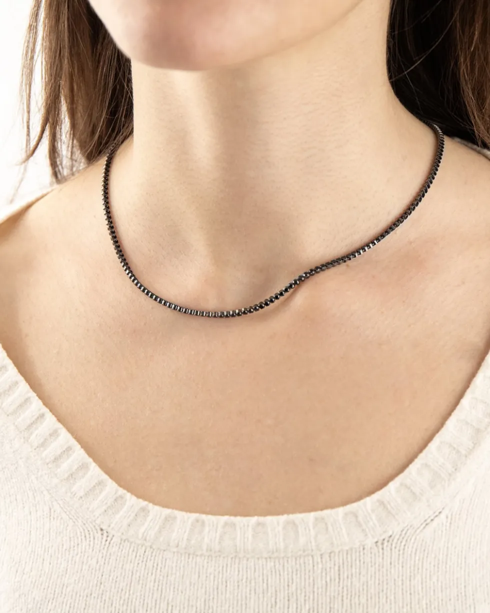 COLLANA TENNIS IN ARGENTO CON BRILLANTI NERI