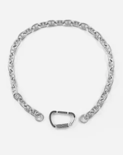 COLLANA TRAVERSINO IN ARGENTO CON MOSCHETTONE GRANDE IN BRONZO ARGENTATO