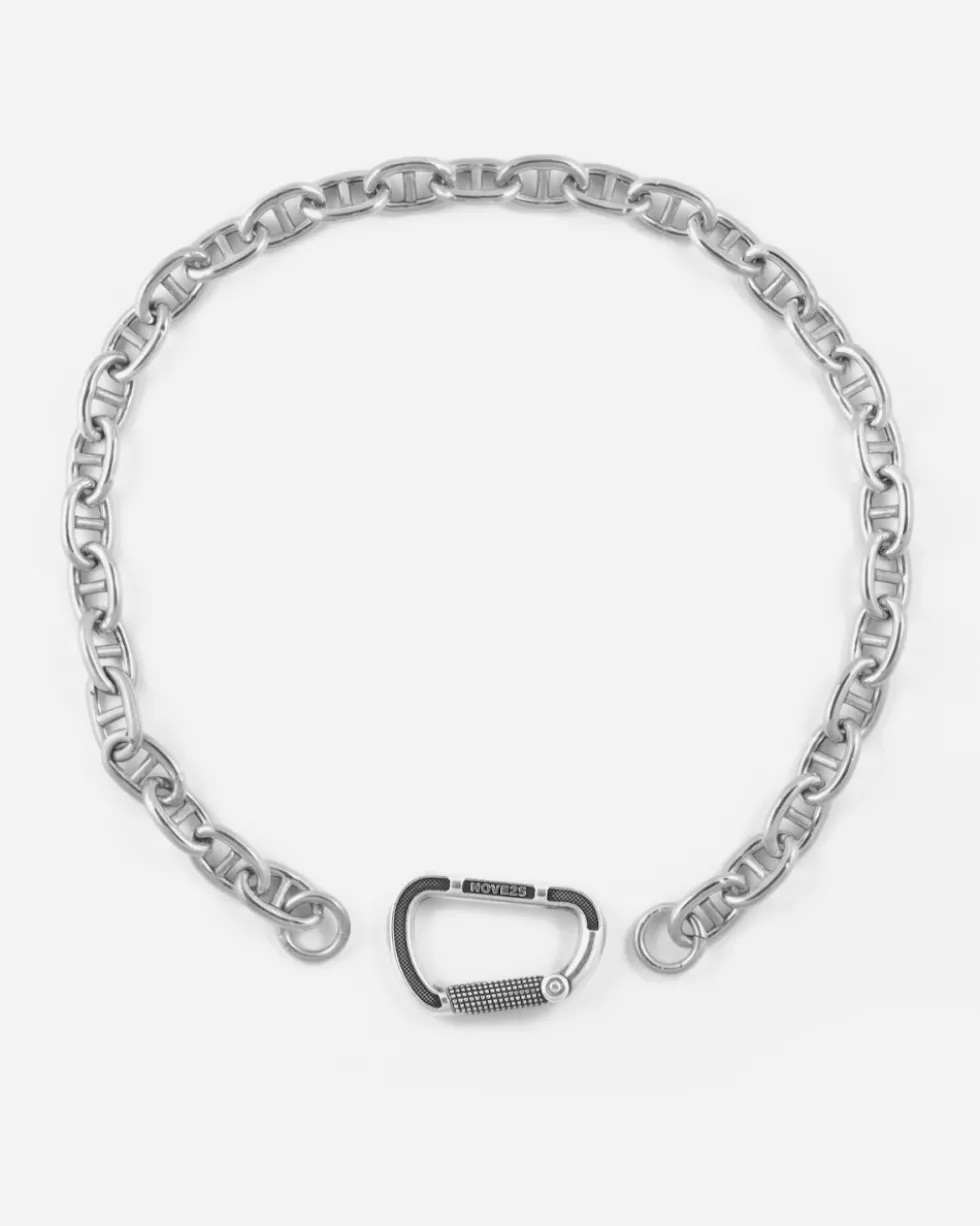 COLLANA TRAVERSINO IN ARGENTO CON MOSCHETTONE GRANDE IN BRONZO ARGENTATO