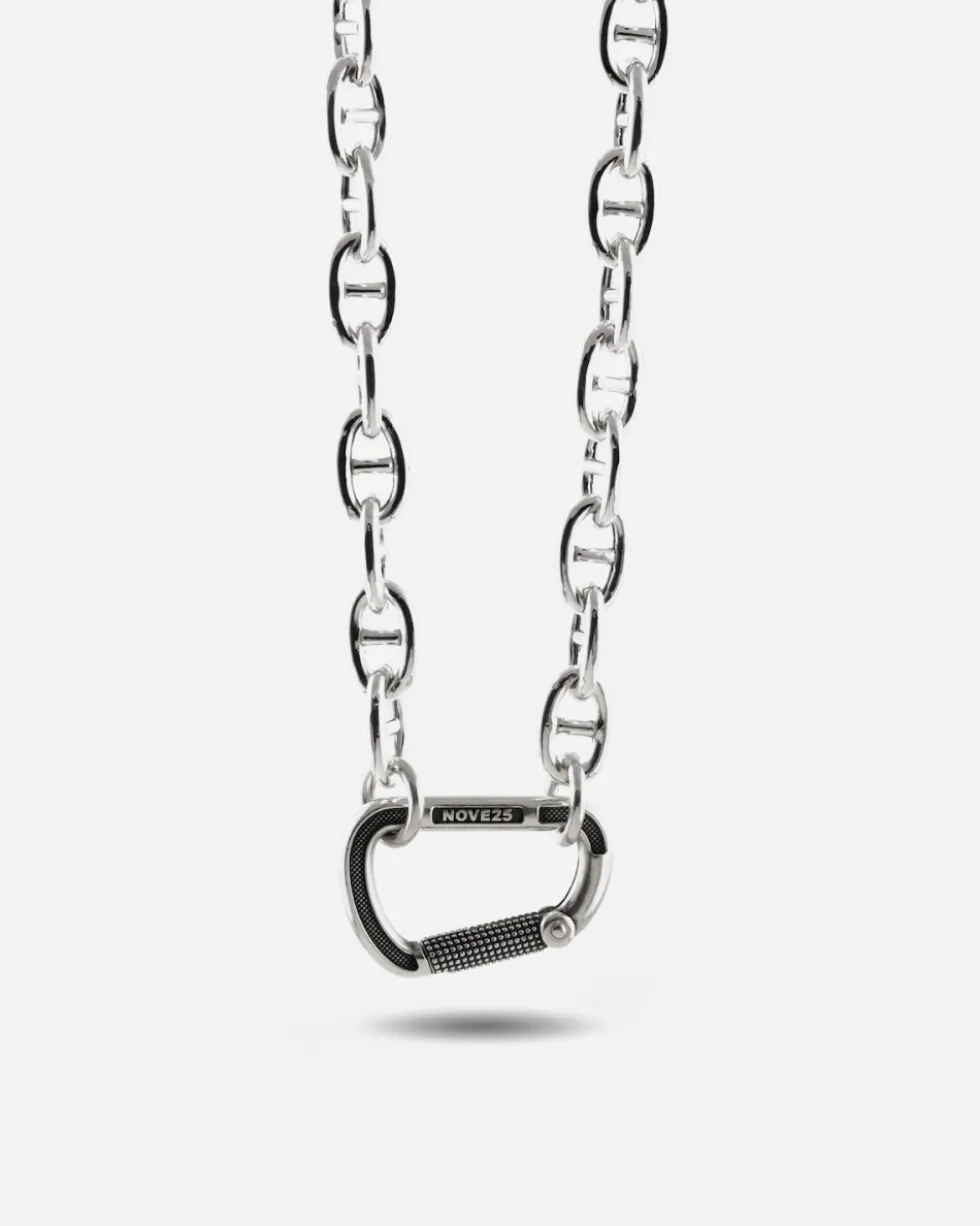 COLLANA TRAVERSINO IN ARGENTO CON MOSCHETTONE GRANDE IN BRONZO ARGENTATO
