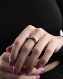 FEDINA PUNTINATA IN ARGENTO BLACK WIND CON BRILLANTI NERI